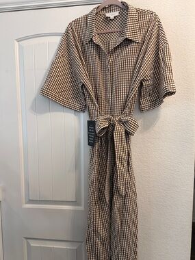 pomander place brown gingham seersucker zacara dress Pomander Place Brown Gingham Seersucker Zacara Dress Size XS